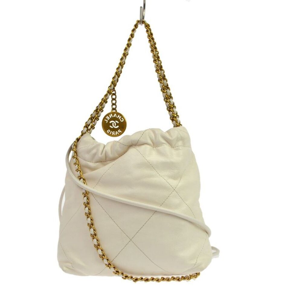 Chanel 22 Chain Hobo Quilted Shaded Calfskin White Leather Shoulder Bag Bag - Picture 2 of 9